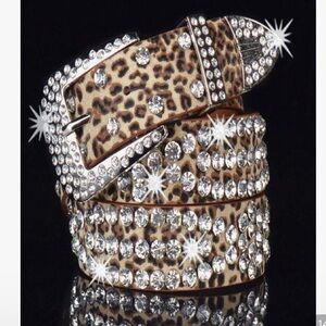 0-1Western cowboy Leopard Print Rhinestone Belt genuine leather.